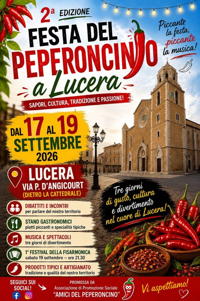 Lucera si prepara a un weekend di fuoco: dal 17 al 19 settembre torna la Festa del Peperoncino