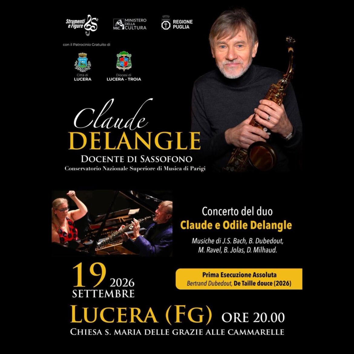 Lucera ospita il duo Claude e Odile Delangle: una prima esecuzione assoluta alla Chiesa delle Cammarelle