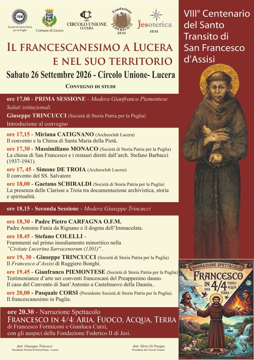 Convegno: il Francescanesimo a Lucera il 26 settembre 2026
