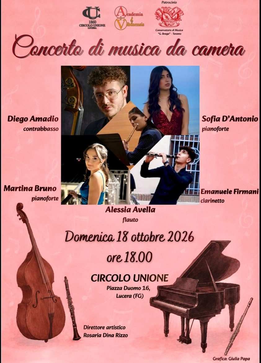 Lucera: Domenica 18 Ottobre il Concerto di Musica da Camera al Circolo Unione